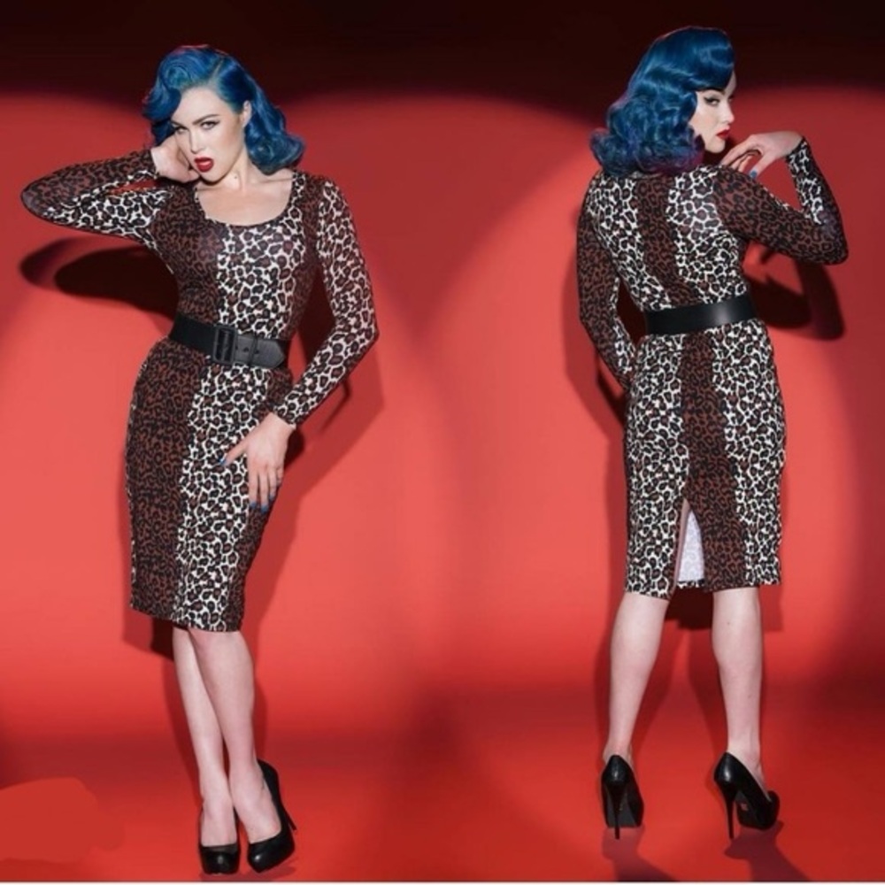 Deadly Dames by Michelline Pitt Leopard Print Long Sleeve Dress size XL NWT